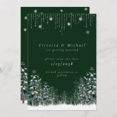 Winter Hochzeit Pine Trees Schneeflocken Save The Date (Vorne/Hinten)