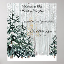 Winter Hochzeit Pine Trees Snow Sparkle Stars Post Poster