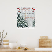 Winter Hochzeit Pine Trees Snow Sparkle Stars Poster (Küche)