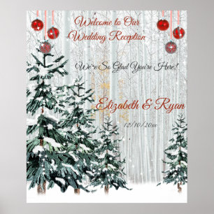 Winter Hochzeit Pine Trees Snow Sparkle Stars Poster