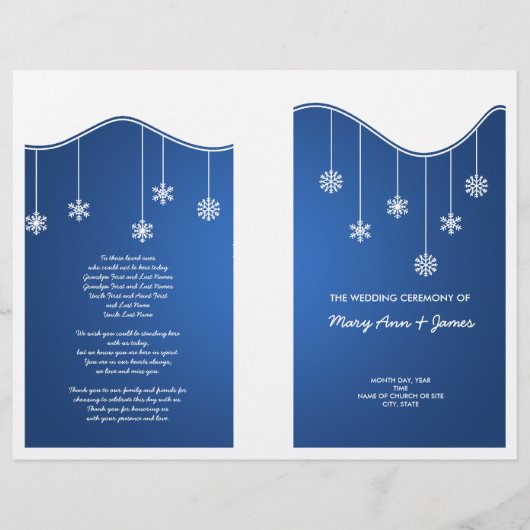 Winter Hochzeit Programm Snowflake Dekoration Blau (Vorderseite)