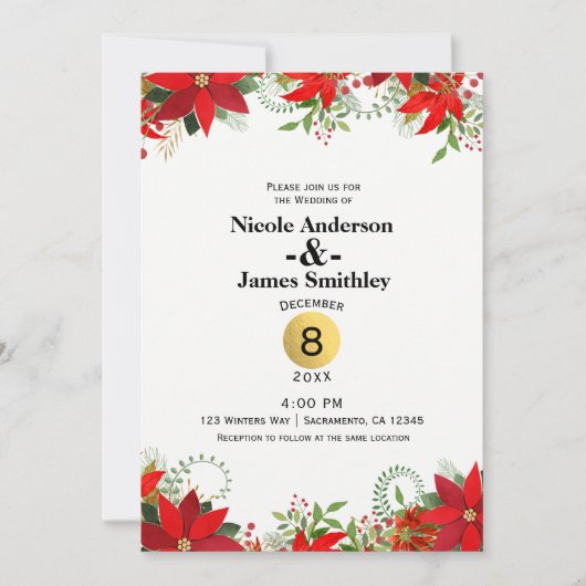 Winter Hochzeit Rot & Weiß Poinsettia Urlaub Einladung (Vorderseite)