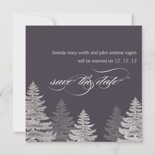 Winter Hochzeit Save the Date Karten Bäume (Vorderseite)