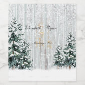 Winter Hochzeit Sparkle Schneeflocken Pinienbäume Weinetikett (Einzelnes Label)