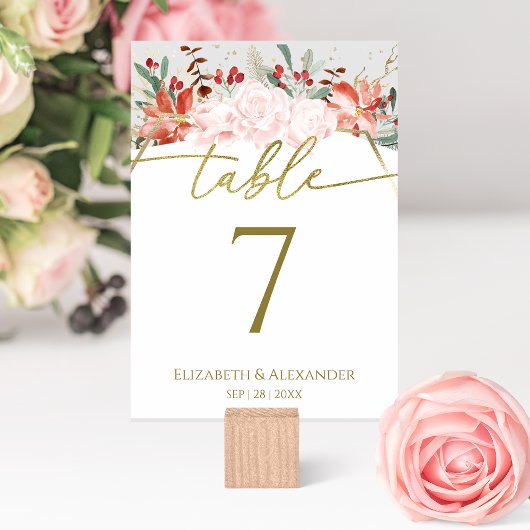 Winter Hochzeit Tischnummer Gilded Watercolor