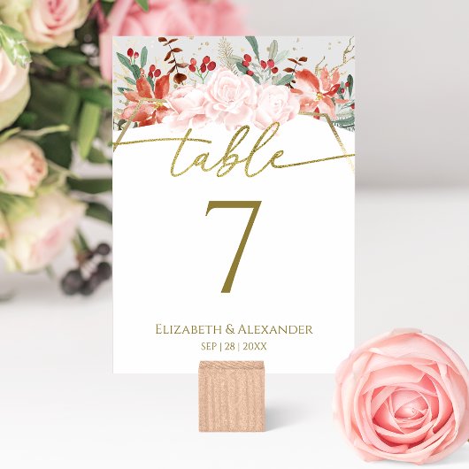 Winter Hochzeit Tischnummer Gilded Watercolor