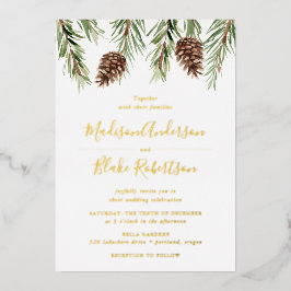 Winter-Hochzeit von Cone Watercolor Pine Folieneinladung