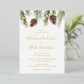 Winter-Hochzeit von Cone Watercolor Pine Folieneinladung (Stehend vorne)