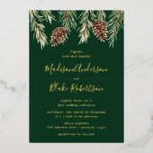 Winter-Hochzeit von Cone Watercolor Pine Folieneinladung (Vorderseite)