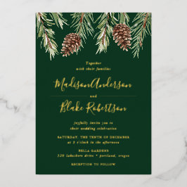 Winter-Hochzeit von Cone Watercolor Pine Folieneinladung