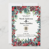 Winter Hochzeit Weihnachten Berries Pine Cone Einladung (Vorderseite)