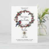 Winter Hochzeit Weihnachten Holly Berry Bird Einladung (Stehend Vorderseite)