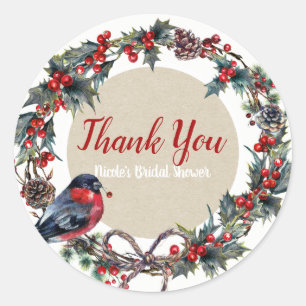 Winter Hochzeit Weihnachten Holly Berry Bird Runder Aufkleber