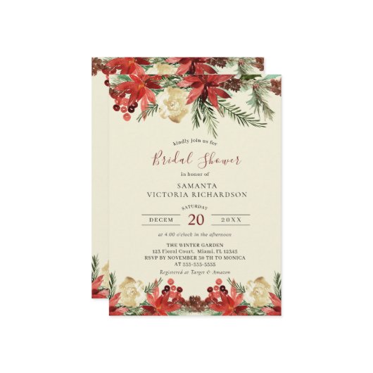 Winter Hochzeit Weihnachts-Brautparty Einladung (Vorderseite/Rückseite Beispiel)