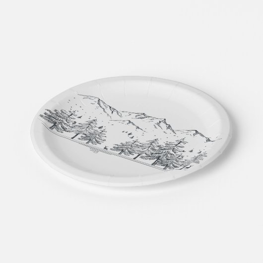 Winter Hochzeiten Berge Naturbäume Land Pappteller (Schrägansicht)