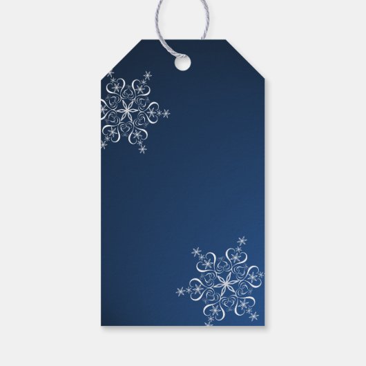 Winter Hochzeiten Snowflakes Blau Geschenkanhänger (Rückseite)