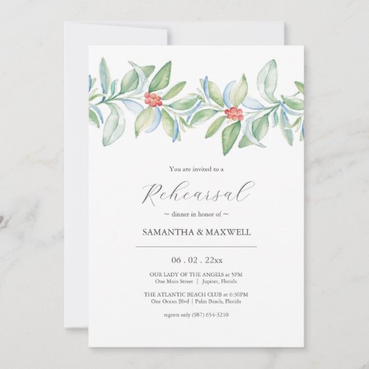 Winter-Hochzeitessen mit Wasserfarbe Probe Abendes Einladung (Vorderseite)