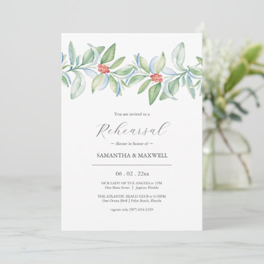 Winter-Hochzeitessen mit Wasserfarbe Probe Abendes Einladung (Stehend Vorderseite)