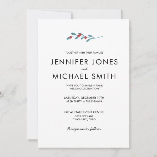 Winter-Hochzeitseinladung von Holly und Berries Einladung (Vorderseite)