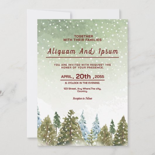 Winter Hochzeitskartenvorlage Einladung (Vorderseite)