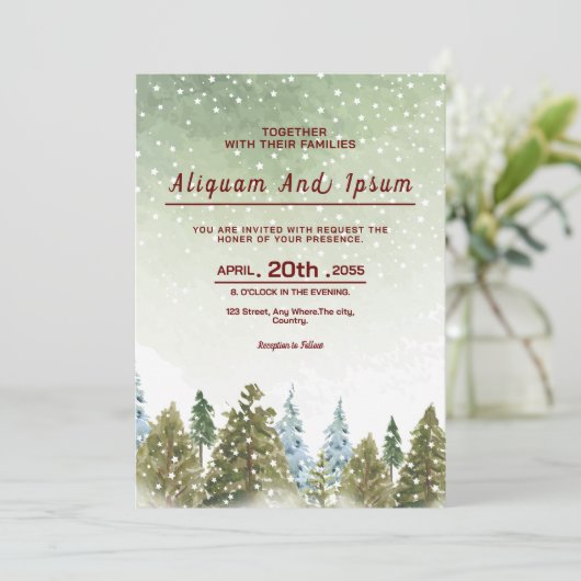 Winter Hochzeitskartenvorlage Einladung (Stehend Vorderseite)