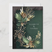 Winter Hochzeitskiefern mit Goldenen Kiefernnadeln Einladung (Vorderseite)