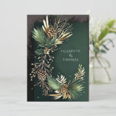 Winter Hochzeitskiefern mit Goldenen Kiefernnadeln Einladung (Stehend Vorderseite)