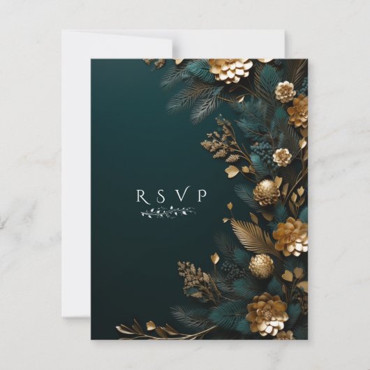 Winter Hochzeitskiefern mit Goldenen Kiefernnadeln RSVP Karte (Vorderseite)