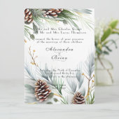 Winter Hochzeitskiefern Schneekiefern Branchen Einladung (Stehend Vorderseite)