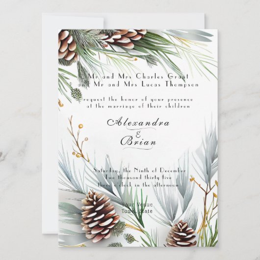 Winter Hochzeitskiefern Schneekiefern Branchen Einladung (Vorderseite)