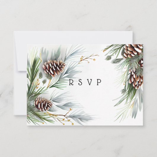 Winter Hochzeitskiefern Schneekiefern Branchen RSVP Karte (Vorderseite)
