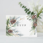 Winter Hochzeitskiefern Schneekiefern Branchen RSVP Karte (Stehend Vorderseite)
