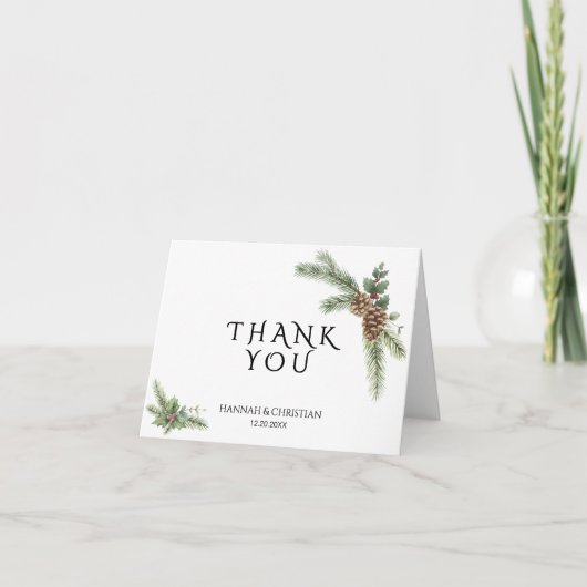 Winter-Hochzeitskranz mit Brandzweigen Dankeskarte (Vorderseite)