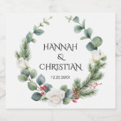 Winter-Hochzeitskranz mit Brandzweigen Schaumweinetikett (Einzelnes Label)
