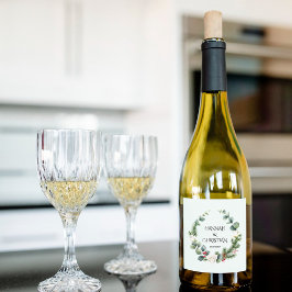 Winter-Hochzeitskranz mit Brandzweigen Schaumweinetikett