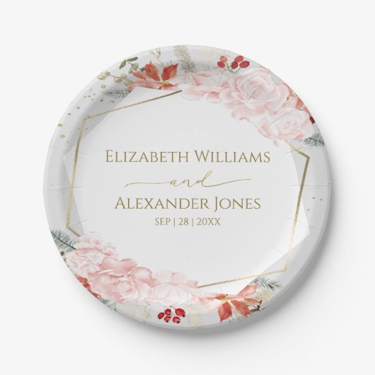 Winter Hochzeitspapierplatte Gilded Watercolor Pappteller (Vorderseite)