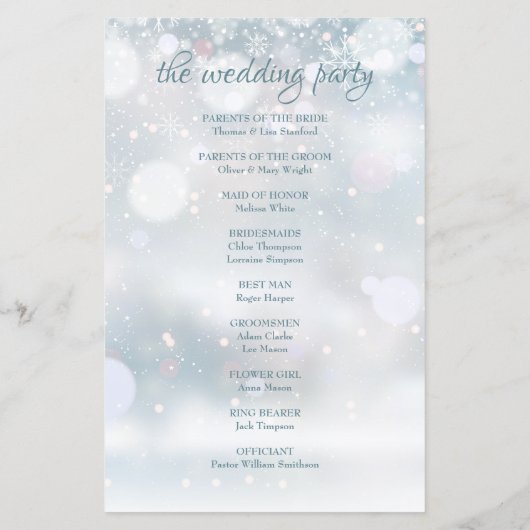 Winter-Hochzeitsprogramm für die ersten Schneefloc (Rückseite)