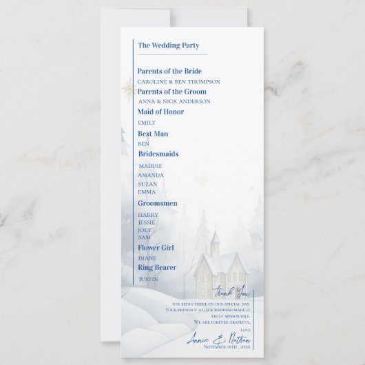 Winter-Hochzeitsprogramm für Snowy Landscape Einladung (Rückseite)