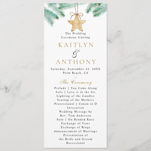 Winter-Hochzeitsprogramm für Wasserfarben-Kiefern Einladung (Vorderseite)