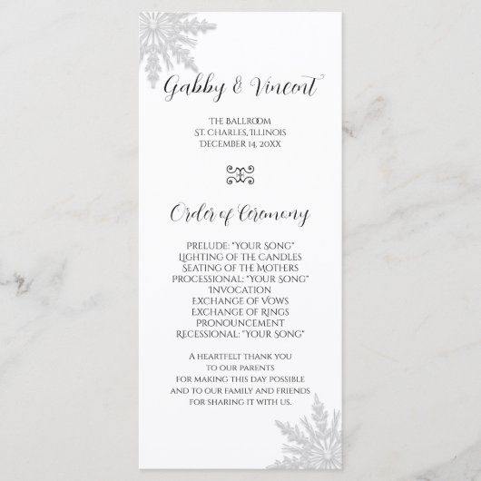 Winter-Hochzeitsprogramm für Weißschneeflocken Programm (Vorderseite)