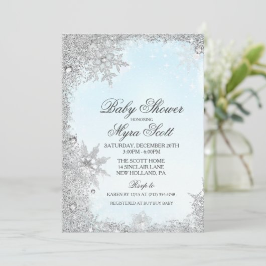 Winter Holiday Baby Dusche Einladung (Stehend Vorderseite)