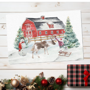 Winter Holiday Barn Reindeer Girl Seidenpapier