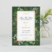Winter Holiday Berries Skript für Watercolor Save The Date (Stehend Vorderseite)