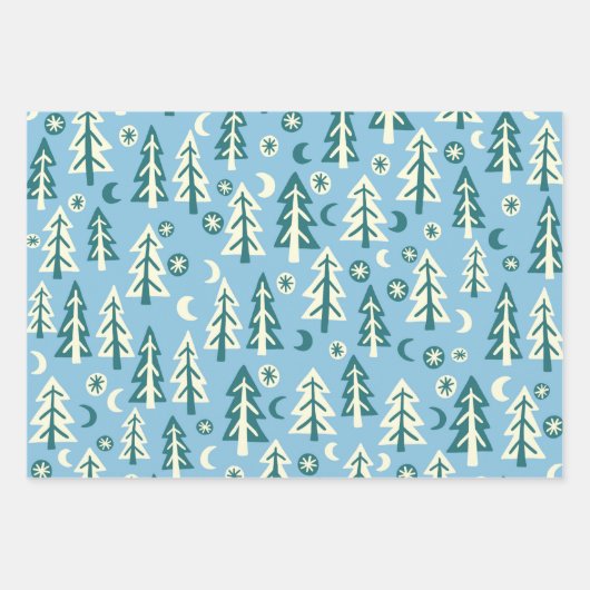 Winter Holiday Blue Green Trees Pattern Gift Geschenkpapier Set (Vorderseite 2)