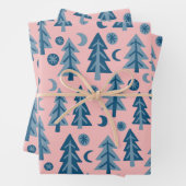Winter Holiday Blue Pink Trees Pattern Gift Geschenkpapier Set (Beispiel)
