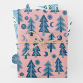 Winter Holiday Blue Trees Muster Variety Geschenk Geschenkpapier Set (Beispiel)