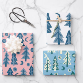 Winter Holiday Blue Trees Muster Variety Geschenk Geschenkpapier Set