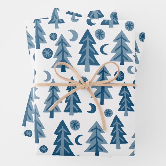 Winter Holiday Blue White Trees Pattern Gift Geschenkpapier Set (Beispiel)
