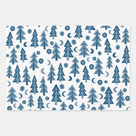 Winter Holiday Blue White Trees Pattern Gift Geschenkpapier Set (Vorderseite)