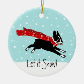 Winter Holiday Boston Terrier Wearing Red Scarf Keramik Ornament (Vorne)